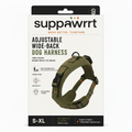 Suppawrt Adjustable Wide-Back Dog Harness in olive green with black hardware and reflective stitching